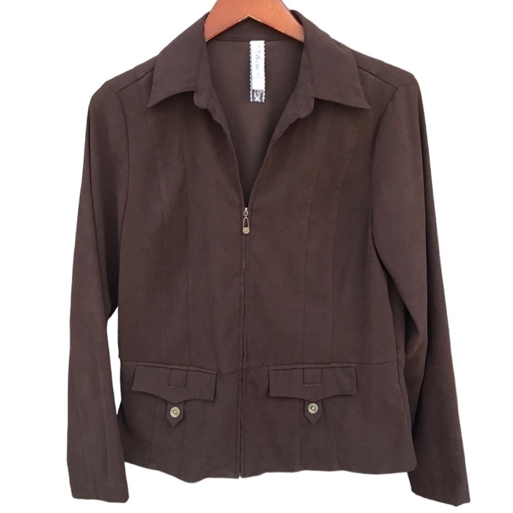 LA Blues Brown Faux Suede Zip Front Blazer Jacket Medium